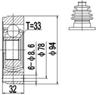 DCV618019, К-кт ШРУСа VW 1500,1600 61-73, 411,412 68-75, CADDY I 82-92, CORRADO 91-95, GOLF I 75-93, GOLF II 83-92, GOLF III 91-99, GOLF IV