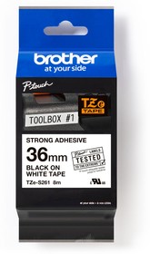 Фото 1/5 TZE-S261, Black on White Label Printer Tape, 8 m Length, 36 mm Width