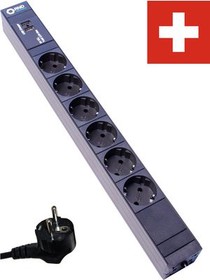 RND 465-00208, PDU Outlet Strip with USB Charger 6x DE Type F (CEE 7/3) Socket - DE Type F (CEE 7/4) Plug Black 3m