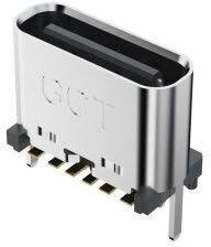 Фото 1/2 USB4140-GF-0230-C, USB Connectors USB C Rec GF Vert 6P SMT 2.3mm TH stakes H 6.5mm