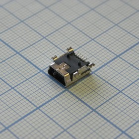Фото 1/2 miniUSB A B-03 на плату, (розетка угловая SMD), Разъем mini USB тип В, розетка на плату SMD, 5 контактов