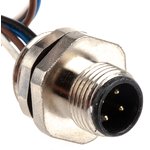 Circular Connector, 4 Contacts, Panel Mount, M12 Connector, Plug, Male, IP67