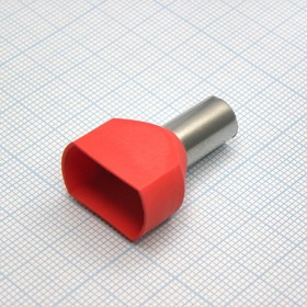 Фото 1/2 TE 16-14 Red, наконечник кабельный торцевой сдвоенный трубчатый с изоляцией, L=31.3/14мм, провод 2х16мм2