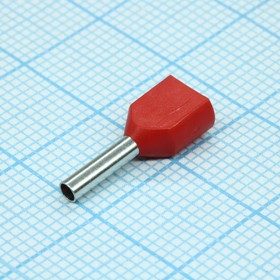 Фото 1/2 TE 7508 Red, наконечник кабельный торцевой сдвоенный трубчатый с изоляцией, L=14.7/8мм, провод 2х0.75мм2