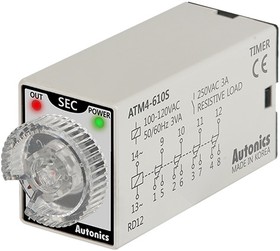 ATM4-610S, Таймер аналоговый, 4 контакта 1C,100 В~, 50/60 Гц, 10 единиц, секунды.