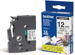 Фото 1/10 TZE-131,Label Printer Tape, Adhesive-Laminated, Black on Transparent, 8 m