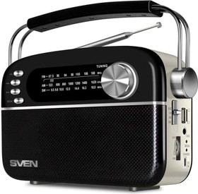 Фото 1/5 Радиоприёмник АС SRP-505 черный, 3 Вт, Bluetooth, FM/AM/SW, USB, microSD, AUX, встроенный аккумулятор SV-020446