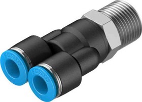 QSY-3/8-8, Y Threaded Adaptor, Push In 8 mm to Push In 8 mm, Threaded-to-Tube Connection Style, 153143