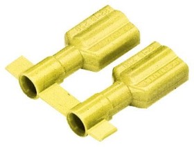 DPF10-250FIB-2K, The vibration resistant female disconnect is made of brass and is tin-plated. It is fully insulated in yellow pre ...
