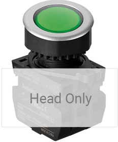 S3PFU-P3G, Круглый кнопочный выключатель, ø30, утопленный ( с подсветкой), зеленый