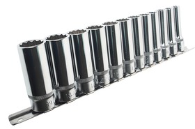 Набор головок торцевых глубоких 12-гранных 3/8 8-19мм на планке JTC