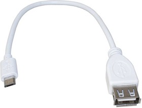 Фото 1/2 USB2.0 A(f)-micro USB B(m) W 0.2m, Компьютерный шнур USB 2.0 A(f)-micro USB B(m), 0.2 м, белый