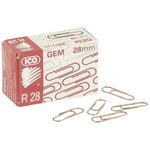 Скрепки ICO омедненные, 28 мм, негофрированные, золотистые, 100 шт/уп