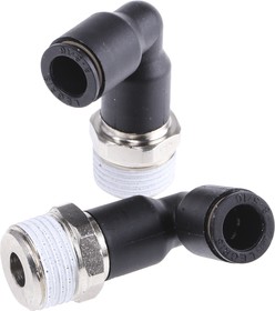 3129 08 17, LF3000 Series Elbow Threaded Adaptor, R 3/8 Male to Push In 8 mm, Threaded-to-Tube Connection Style