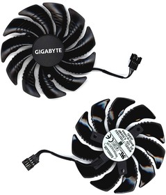 Фото 1/2 Вентилятор (кулер) для видеокарты Gigabyte RX 470, 570, 580, GTX 1060 88мм 4-pin