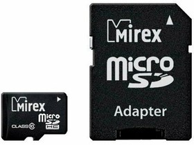Фото 1/3 Флэш карта microSD 8Gb Mirex (class 10) с адаптером