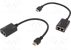 HD0021, Экстендер HDMI; HDCP; вилка HDMI,гнездо RJ45 x2; Цвет: черный