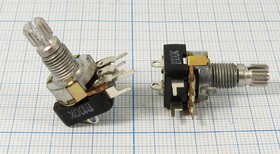 Резистор переменный, поворотный 100кОм, линейность B, ширина 13мм, вал и размеры KC6x15, RD1316