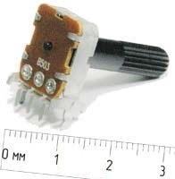 Фото 1/2 Резистор переменный поворотный 100 кОм, линейная С, длина 13мм, вал 6x25, F-124KP; №4542_C РПвр 100к\C\13мм\ Y6x25\F-124KP\