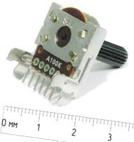 Резистор переменный поворотный сдвоенный 100 кОм, линейная С, длина 16мм, F-167K; №4629_C РПвр 100кx2\C\16мм\ Y6x21,5\F-167K\