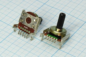 Фото 1/2 Резистор переменный поворотный сдвоенный 100 кОм, линейная С, длина 16мм, F-168K; №4669_C РПвр 100кx2\C\16мм\ Y6x21,5\F-168K\