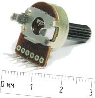 Резистор переменный поворотный 50 кОм, линейная С, длина 16мм, вал6x25\F-164KP; №4577_C РПвр 50кx2\C\16мм\ Y6x25\F-164KP\