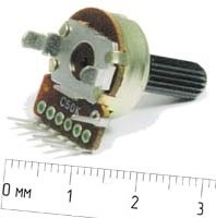 Резистор переменный поворотный сдвоенный 500 кОмх2, линейная B, длина 16мм, F-166KP; №4585_B РПвр 500кx2\B\16мм\ Y6x25\F-166KP\