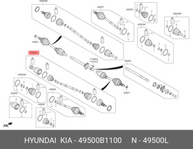 49500-B1100, Привод HYUNDAI Genesis (14-) колеса переднего левый OE