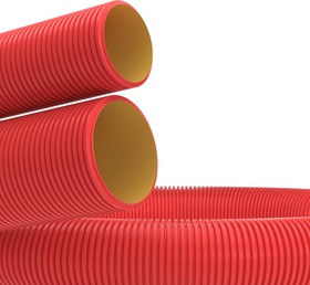 Фото 1/7 Труба двустенная гибкая ПНД для кабельной канализации 50мм с протяжкой с муфтой, SN13, в бухте 100м, красный | 121950 | DKC