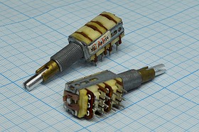 Фото 1/2 Резистор переменный, поворотный 20кОмx4, линейность A, ширина 13мм, вал и размеры S5x32Dual, 93Z
