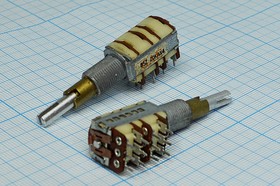 Фото 1/2 Резистор переменный поворотный 20 кОмx4, линейная A, длина 13мм, вал 5x33, 85Z; №7238 РПвр 20кx4\A\13мм\ S5x33Dual\85Z\
