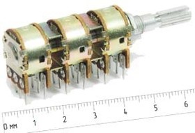 Резистор переменный поворотный счетверённый 50кОм, линейный; №4617 B РПвр 50кx6\0,125\17x42\KQ d6x25\B\\F-16KJ6\ 1\
