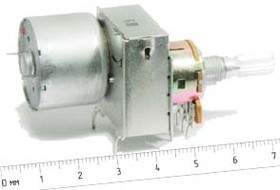 Резистор переменный поворотный с двигателем 100 кОм, линейная B, размер 23.4x28.5; №7235 B РПвр 100к\B\23,4x28,5\KC6x20\ YRV-RC1601B100KL20K