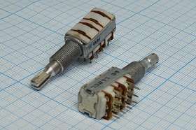 Фото 1/2 Резистор переменный, поворотный 50кОмx4, линейность A, ширина 13мм, вал и размеры KC6x30, 37Z