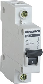Фото 1/8 MVA25-1-016-C, Автоматический выключатель 1П 16А характеристика С 4,5кА GENERIСА ВА47-29 вывод из продажи заменен на код 8438563