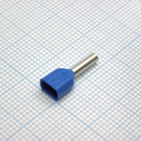 Фото 1/2 TE 1508 Blue, наконечник кабельный торцевой сдвоенный трубчатый с изоляцией, L=15.5/8мм, провод 2х1.5мм2
