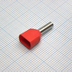 Фото 1/2 TE 2510 Red, наконечник кабельный торцевой сдвоенный трубчатый с изоляцией, L=18.5/10мм, провод 2х2.5мм2