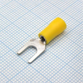 Фото 1/2 SV1.25-4L Yellow, наконечник кабельный вилочный с изоляцией d=4.3мм, сеч. пров.0.5-1.5мм2