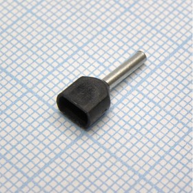 Фото 1/2 TE 0508 Black, наконечник кабельный торцевой сдвоенный трубчатый с изоляцией, L=14.5/8мм, провод 2х0.5мм2