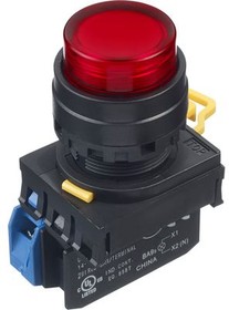 YW1L-A2E10Q4R, Illuminated Pushbutton Switch Latching Function 1NO 24 V / 120 V / 240 V / 380 V LED Red None