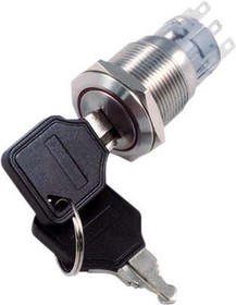 RND 210-00421, Anti-Vandal Keylock Switch 2CO 250 VAC 3-Pos 45° ON-ON