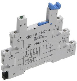 41F-1Z-C1-4, 5 Pin 250V ac DIN Rail Relay Socket, for use with HF41F Series Relays