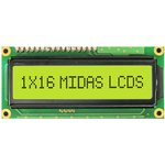 MC11606A6W2-SPR, Буквенно-цифровой ЖКД, 16 x 1, Черный на Желтом / Зеленом, 5В ...
