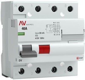 Фото 1/8 Выключатель дифференциального тока (УЗО) 4п 40А 30мА тип AC DV AVERES EKF rccb-4-40-30-ac-av