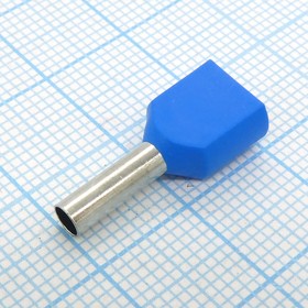 Фото 1/2 TE 2510 Blue, наконечник кабельный торцевой сдвоенный трубчатый с изоляцией, L=18.5/10мм, провод 2х2.5мм2