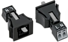 Фото 1/3 890-702, WINSTA® through-panel socket (female) - MINI - snap-in - L/N marking - 2-pole - black