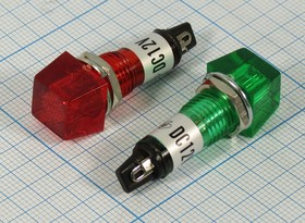 Лампа накаливания в корпусе 12В, d10,5x30, 12,5x12,5x9, красный, L-765P