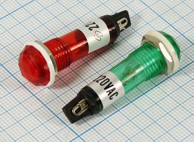 Лампа газоразрядная в корпусе 220В, d10,5x35, d14x 5, красный, IL-772N