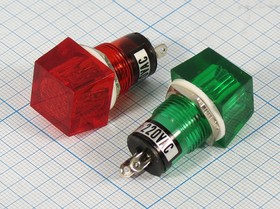 Лампа газоразрядная в корпусе 220В, d15,5x19, 18x18x13, красный, IL-779N