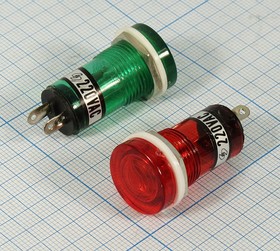Лампа газоразрядная в корпусе 220В, d15,5x26, d19x 5,5, красный, IL-780N
